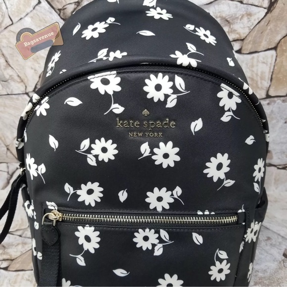 Kate Spade Chelsea The Little Better Nylon Backpack Bico Black Multi Daisy NWT - Picture 3 of 8